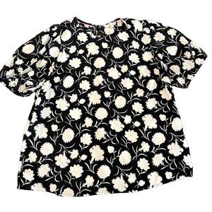 Boden black and white floral puff short sleeve blouse size 16/18 plus size